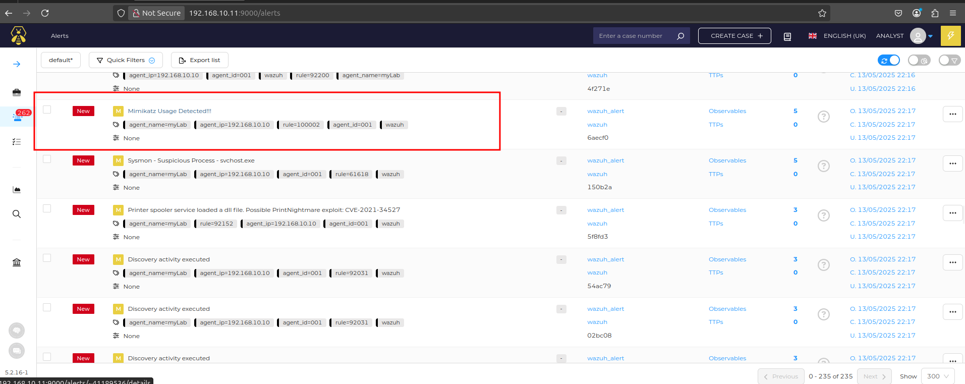 Mimikatz Alert in TheHive 2